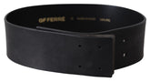 GF Ferre Black Genuine Leather Wide Logo Waist Belt